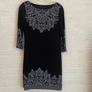 WHBM long sleeve dress with sparkly rhinestone paisley pattern